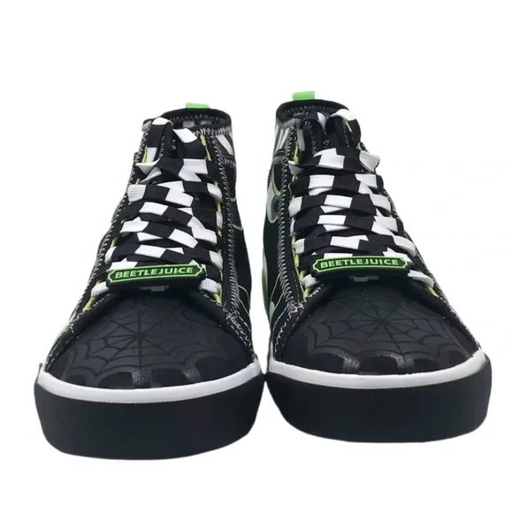 🐍Beetlejuice High-Top Sneakers Black Green Men’s Lace-Up Shoes Size 8